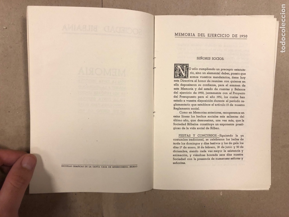 Documentos antiguos: SOCIEDAD BILBA&Iacute;NA. MEMORIA JUNTA GENERAL A&Ntilde;O 1950. - Foto 3