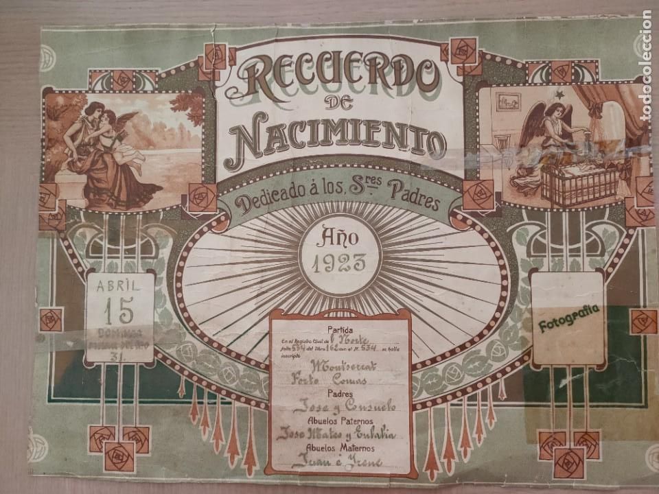 Documentos antiguos: Recuerdo de nacimiento a&ntilde;o 1923 - Foto 1