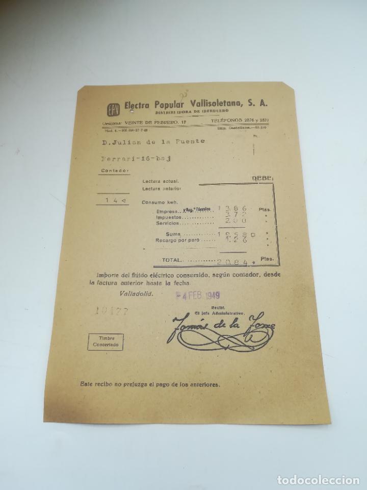 Old Documents: LECTURA DE CONSUMO EL&Eacute;CTRICO. ELECTRA POPULAR VALLISOLETANA. 1949. VALLADOLID. VER