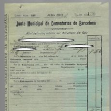 Documentos antiguos: TASA DE CEMENTERIO AÑO 1901 / JUNTA MUNICIPAL DE CEMENTERIOS DE BARCELONA - AD. CEMENTERIO DEL ESTE. Lote 293224928
