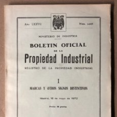 Documentos antiguos: BOLETÍN OFICIAL DE LA PROIEDAD INDUSTRIAL: MARCAS Y OTROS SIGNOS DISTINTIVOS (1972). N° 2043.. Lote 293302178