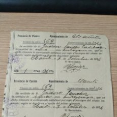 Documentos antiguos: AÑO 1924 - AYTO. CAÑETE (CUENCA) - RECIBO DE PAGO DE IMPUESTOS - MANUSCRITO. Lote 293366088