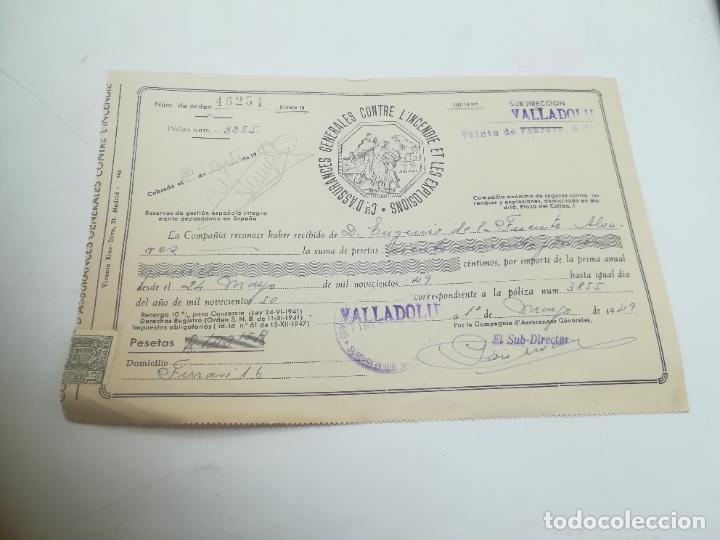 Old Documents: RECIB&Iacute;. CIE D'ASSURANCES GENERALES CONTRE L'INCENDIE ET LES EXPLOSIONS. 1949. VALLADOLID