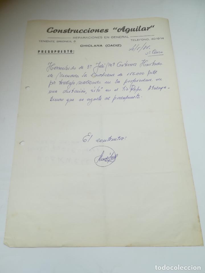 Old Documents: RECIB&Iacute;. CONSTRUCCIONES AGUILAR. REPARACIONES EN GENERAL. CHICLANA, CADIZ. 1988