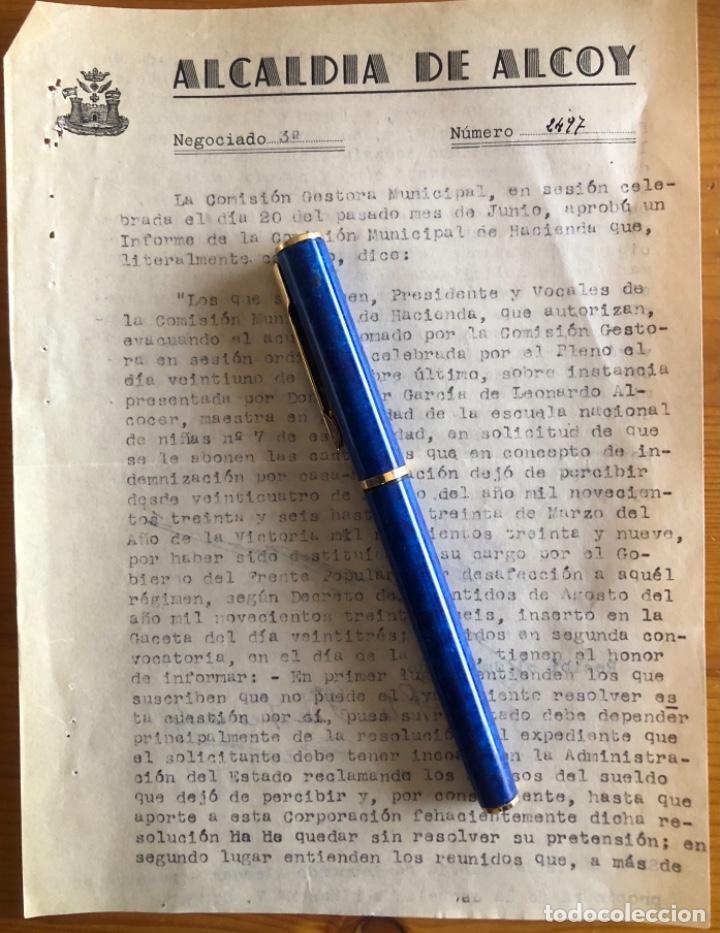 Old Documents: ALCOY- ALICANTE- POST GUERRA CIVIL- RECLAMACION MAESTRA DESTITUIDA- 1940