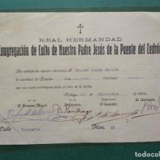 Documentos antiguos: RECIBO 1 PESETA HERMANDAD CONGREGACION CULTO JESUS DE LA PUENTE CEDRON MALAGA AÑO 1922 SEMANA SANTA. Lote 298858253