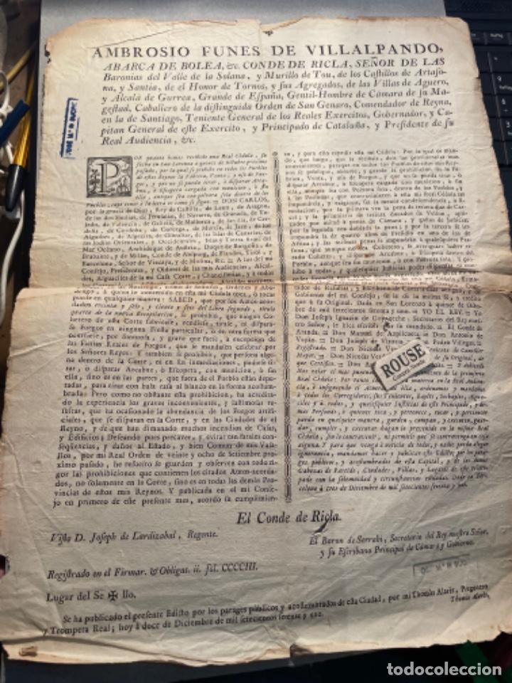 Documentos antiguos: BOMBEROS / INCENDIOS - BARCELONA - 1771 - EDICTO DONDE SE PROHIBE USO DE FUEGO ,DISPARAR ARCABUZ &Ograve;