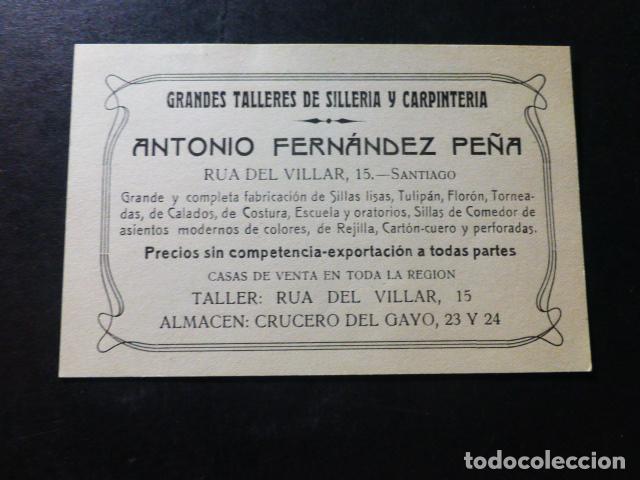 Old Documents: SANTIAGO DE COMPOSTELA TARJETA PUBLICIDAD TALLERES DE SILLERIA Y CARPINTERIA ANTONIO FERNANDEZ