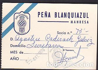 Documentos antiguos: CARNET PE&Ntilde;A BLANQUIAZUL MANRESA - Foto 1