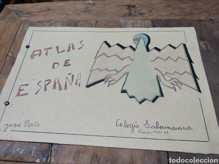 Documentos antiguos: Cuaderno dibujo Colegio Salamanca Atlas Espa&ntilde;a 1943 Jos&eacute; Peris