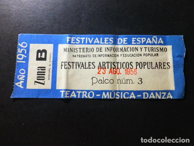 Old Documents: CADIZ ENTRADA CONCIERTO FESTIVALES ARTISTICOS POPULARES 1956