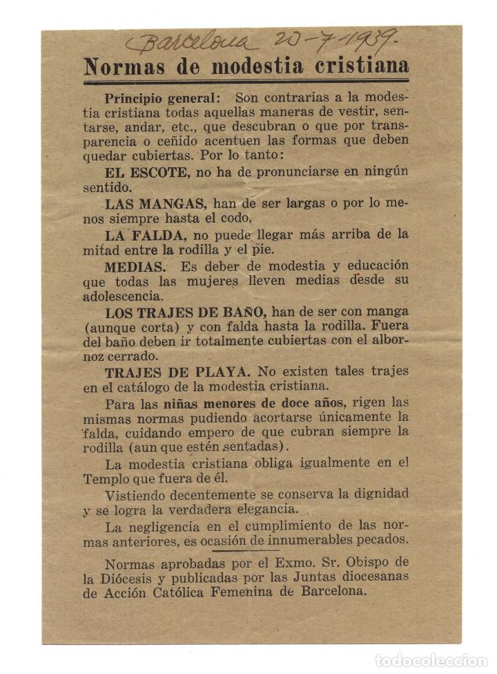 Documentos antiguos: NORMAS DE MODESTIA CRISTIANA. - Foto 1