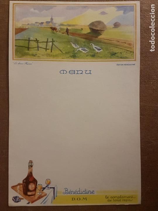 Documentos antiguos: MENU PUBLICIDAD LICOR BENEDICTINE - Foto 1