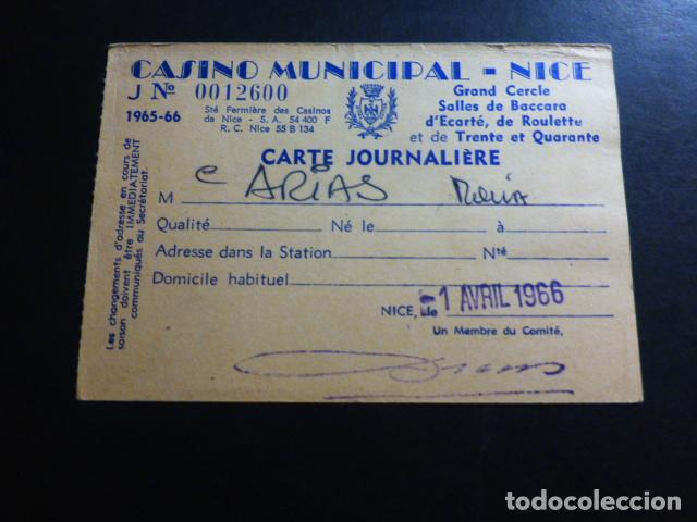 Documentos antiguos: TARJETA EMPLEADO CASINO MUNICIPAL DE NIZA 1966