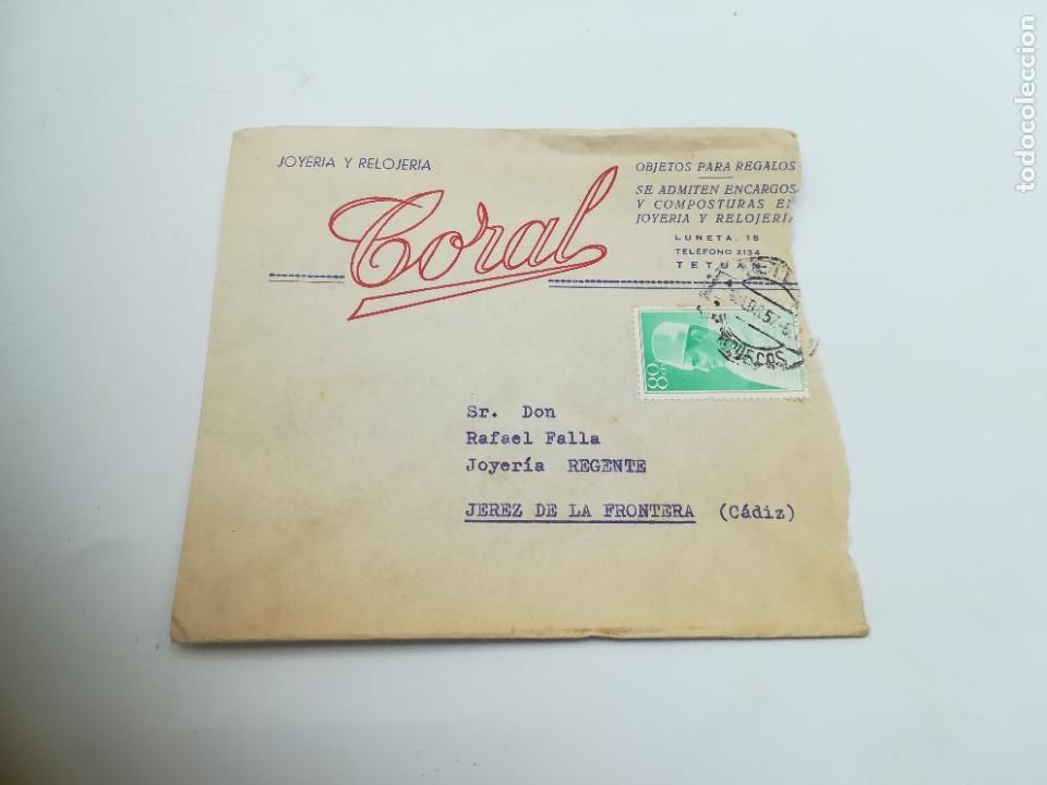 Documents Anciens: ANTIGUO SOBRE PUBLICITARIO. JOYERIA Y RELOJERIA CORAL. TETUAN. 1957. VER