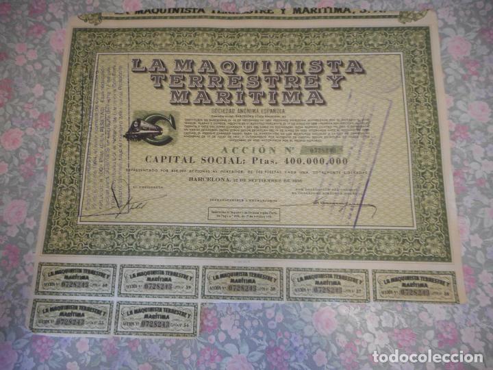 Documentos antiguos: ACCIONES DE LA MAQUINISTA TERRESTRE Y MARITIMA. - Foto 1