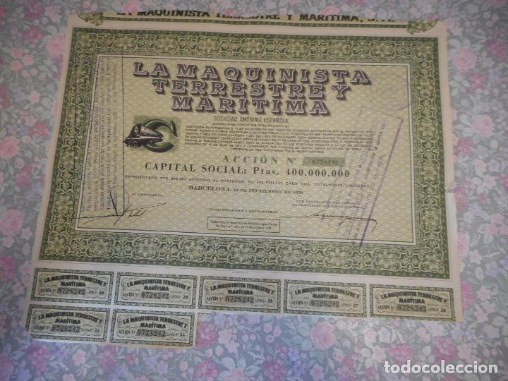 Documentos antiguos: ACCIONES DE LA MAQUINISTA TERRESTRE Y MARITIMA. - Foto 1