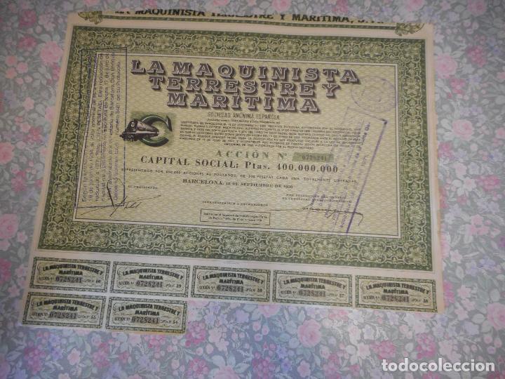 Documentos antiguos: ACCIONES DE LA MAQUINISTA TERRESTRE Y MARITIMA. - Foto 1