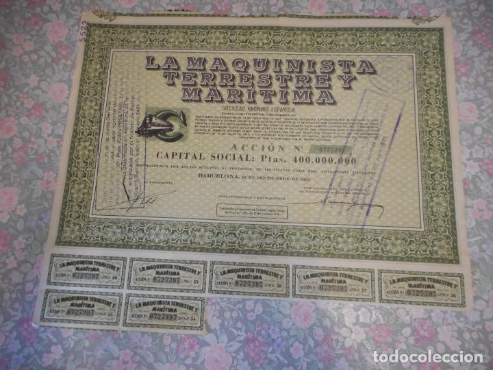 Documentos antiguos: ACCIONES DE LA MAQUINISTA TERRESTRE Y MARITIMA. - Foto 1