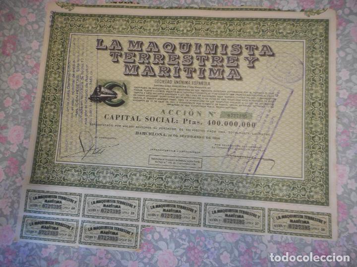 Documentos antiguos: ACCIONES DE LA MAQUINISTA TERRESTRE Y MARITIMA. - Foto 1