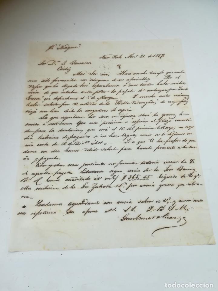 Documents Anciens: CARTA A JOSEPH BENSUSAN. 1857. NUEVA YORK. VAPOR NIAGARA. GIMBERNAT & ESCORIAZA