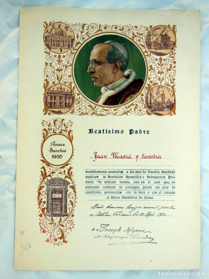 Documenti antichi: BENDICI&Oacute;N APOST&Oacute;LICA E INDULGENCIA PLENARIA OTORGADA POR EL PAPA PIO XII A JUAN MASI&Aacute; Y FAMILIA