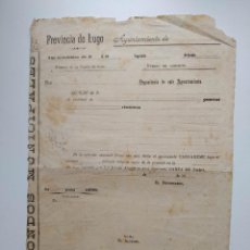 Documentos antiguos: DOCUMENTO RECIBO FONDOS MUNICIPALES PARA AYUNTAMIENTO PROVINCIA DE LUGO. SIGLO XIX. TDKP19B