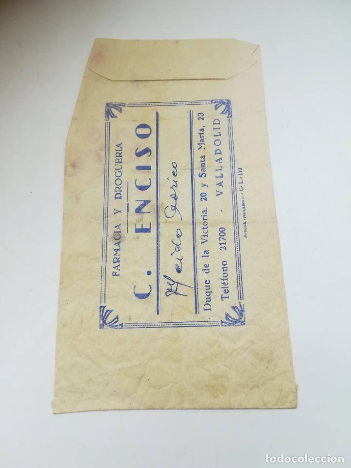 Documents Anciens: ANTIGUA BOLSA DE PAPEL. FARMACIA Y DROGUERIA C.ENCISO. VALLADOLID. 15 X 8.5CM