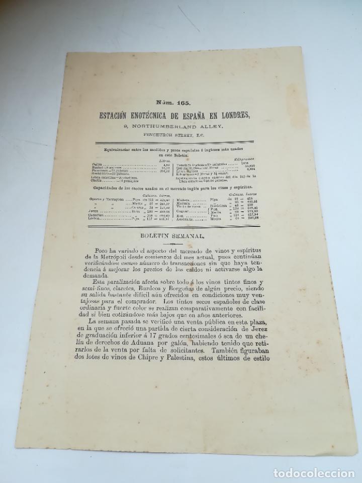 Documents Anciens: ESTACION ENOTECNICA DE ESPA&Ntilde;A EN LONDRES. N&ordm; 165. BOLETIN SEMANAL. REVISTA DE MERCADO. 1894