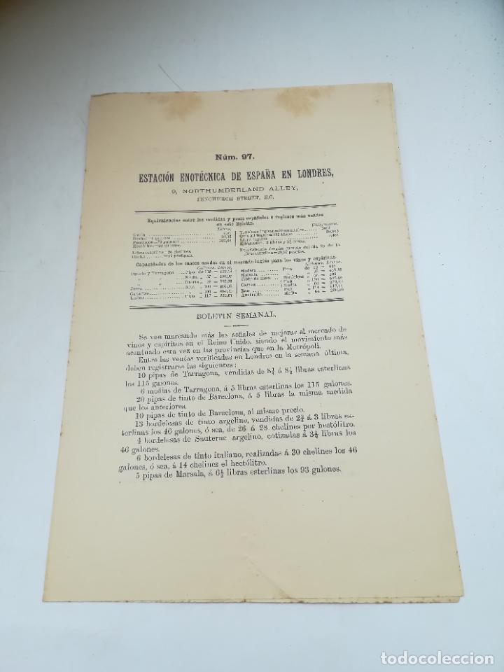 Old Documents: ESTACION ENOTECNICA DE ESPA&Ntilde;A EN LONDRES. N&ordm; 97. BOLETIN SEMANAL. REVISTA DE MERCADO. 1893