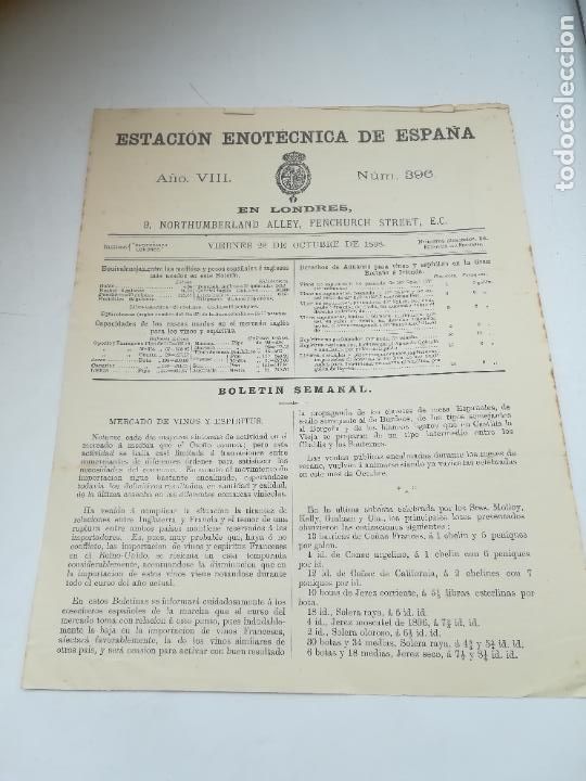 Old Documents: ESTACION ENOTECNICA DE ESPA&Ntilde;A EN LONDRES. N&ordm; 396. BOLETIN SEMANAL. REVISTA DE MERCADO. 1898