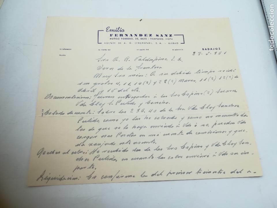 Documentos antigos: RECIB&Iacute;. EMILIO FERNANDEZ SANZ. BILBAO. 1961. MANUSCRITO.
