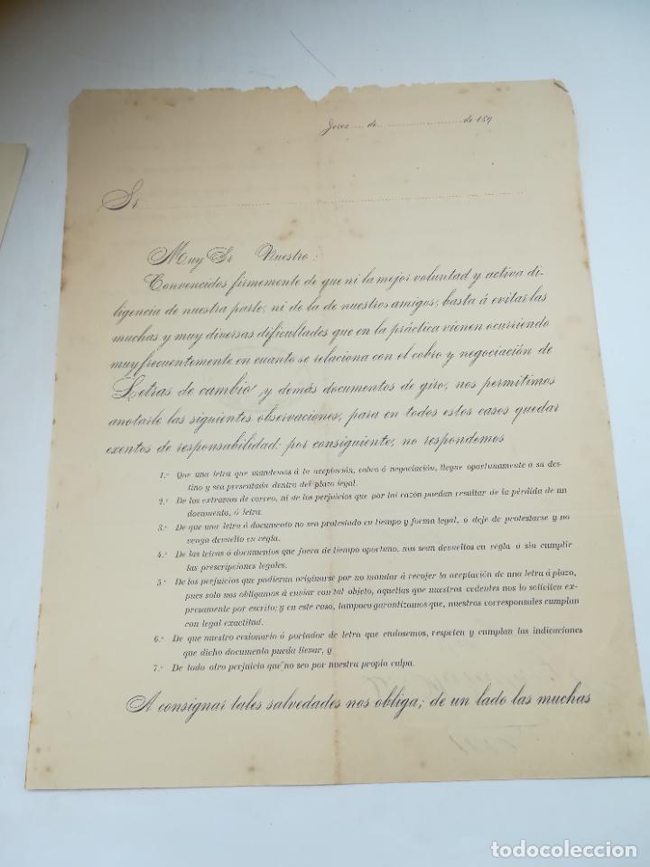 Old Documents: CIRCULAR. J. NAVALLAS Y CIA. BANCA DE JEREZ. GESTION COBROS Y NEGOCIACION DOCUMENTOS BANCARIOS 1892