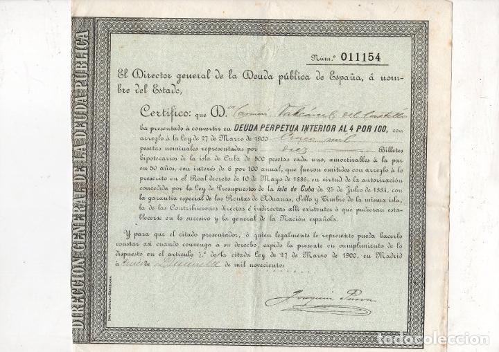 Documentos antiguos: DOCUMENTO DE DEUDA PUBLICA DE ESPAÑA. MADRID, 5 DE DICIEMBRE DE 1900 - Foto 1 - 304069148