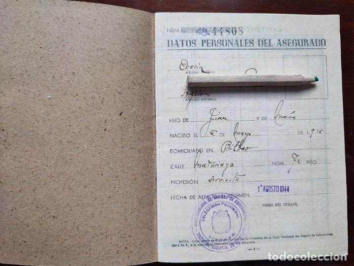 Documentos antiguos: CARTILLA IDENTIDAD INSTITUTO NACIONAL DE PREVISIÓN 1944 (VIZCAYA) COMO NUEVA - Foto 2 - 304624393