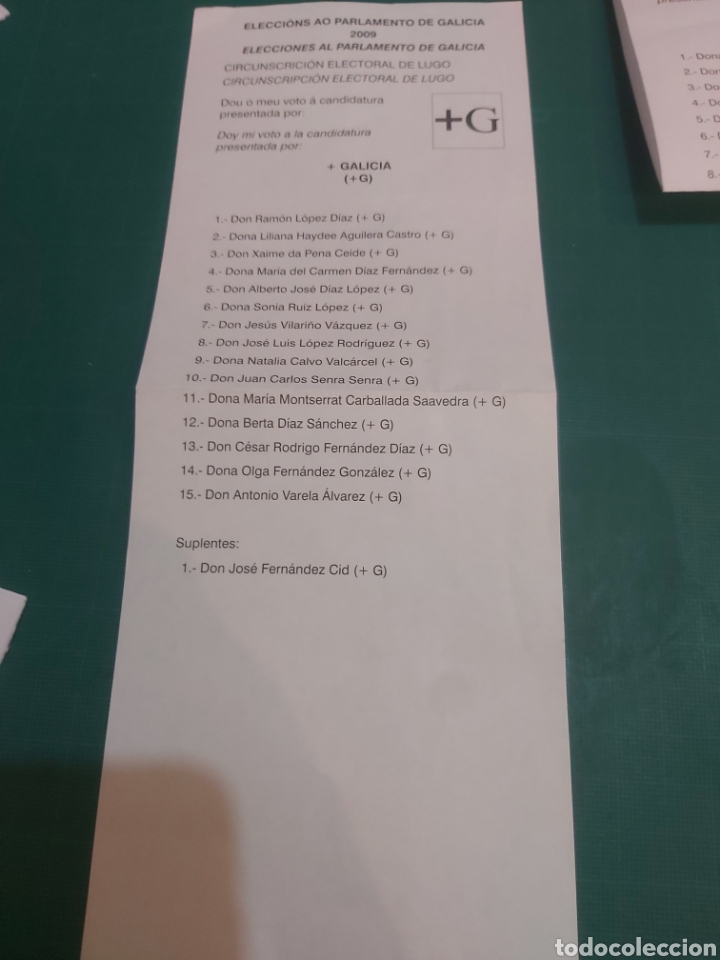 Documentos antiguos: 2009 LUGO +G GALUCIA PAPELETA ELECCIONES PARLAMENTO GALICIA