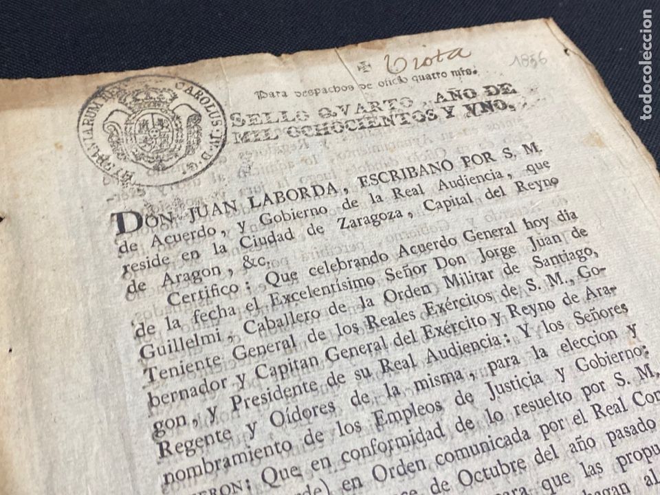 Documentos antiguos: 1801 NOMBRAMIENTO DE MANUEL VACHE COMO S&Iacute;NDICO PROCURADOR DE BIOTA, CINCO VILLAS, ZARAGOZA