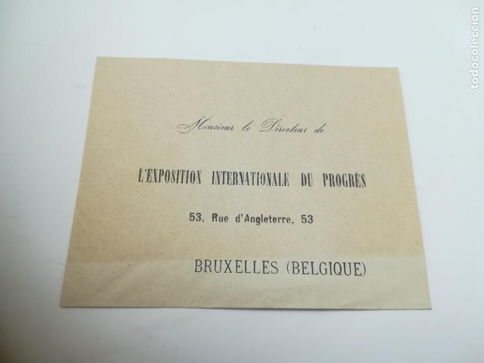 Documentos antigos: SOBRE PUBLICITARIO. LE DIRECTEUR DE L'EXPOSITION INTERNATIONALE DU POGRES. BRUSELAS, BELGICA.