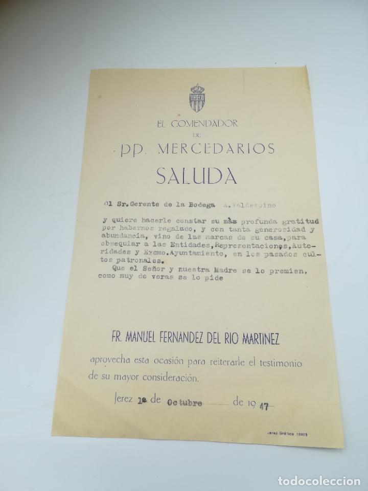 Documentos antigos: SALUDA. EL COMENDADOR DE PP MERCEDARIOS. MANUEL FERNANDEZ DEL RIO MARTINEZ. JEREZ 1947