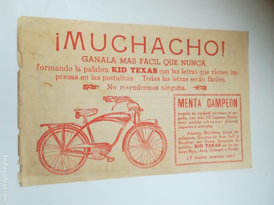 Documentos antigos: PANFLETO DE SORTEO. KID TEXAS. MENTA CAMPEON. FORMAR PALABRAS EN EL DORSO. VER