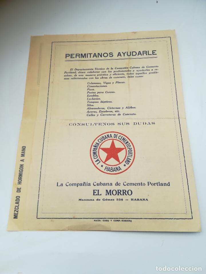 Documentos antigos: DIPTICO. COMPA&Ntilde;&Iacute;A CUBANA DE CEMENTO PORTLAND. EL MORRO, HABANA. MEZCLADO A MANO. VER INTERIOR