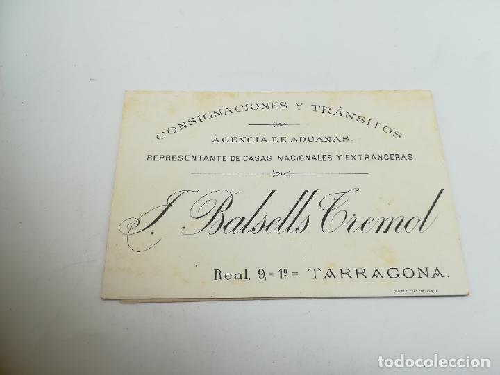 Documentos antigos: TARJETA. CONSIGNACIONES Y TR&Aacute;NSITOS. AGENCIA DE ADUANAS. J.BALSELLS TREMOL. TARRAGONA.