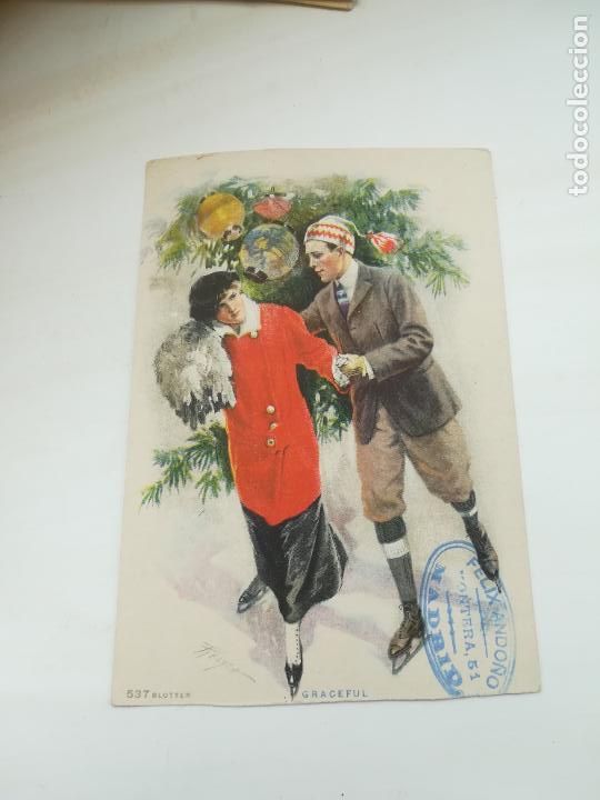 Old Documents: TARJETA PUBLICITARIA. DIBUJO DE RELYEA. GRACEFUL. 545 BLOTTER. 11 X 17CM. SELLO FELIX ANDO&Ntilde;O, MADRID