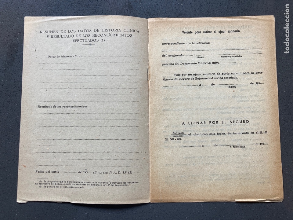 Documentos antiguos: Cartilla Documento maternal. Direcci&oacute;n General de Previsi&oacute;n 1950 - Foto 2