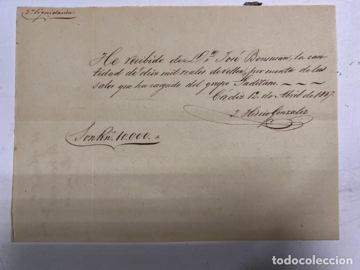Documents Anciens: CADIZ, 1857. RECIBI POR CUENTA DE SALES.