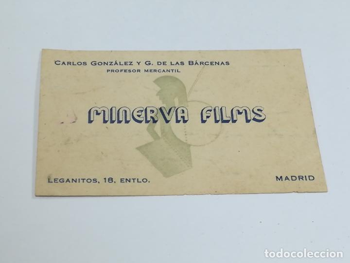 Documents Anciens: TARJETA DE VISITA. PUBLICIDAD. CARLOS GONZALEZ Y G. DE LAS BARCENAS. MINERVA FILMS. MADRID