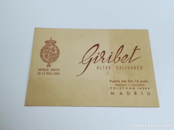 Documents Anciens: TARJETA DE VISITA . PUBLICIDAD. GIRIBET. ALTAS CALIDADES. SASTRE. MADRID