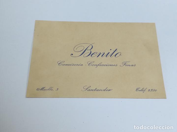 Documents Anciens: TARJETA DE VISITA . PUBLICIDAD. BENITO. CAMISERIA - CONFECCIONES FINAS. SANTANDER