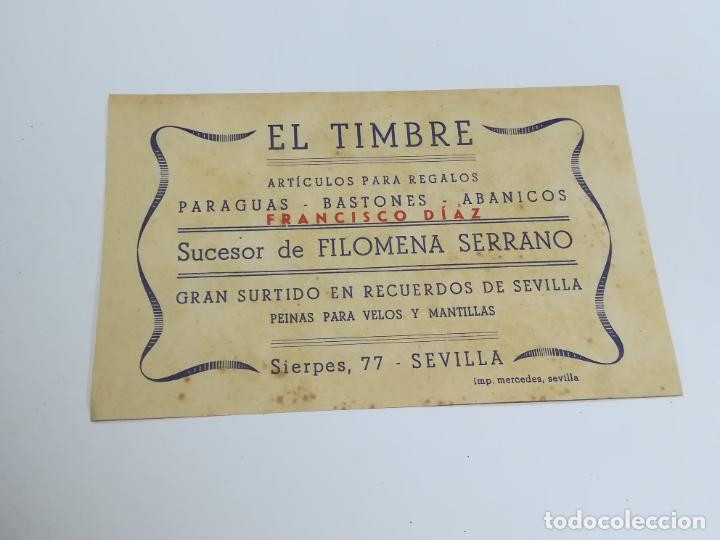 Documents Anciens: TARJETA DE VISITA . PUBLICIDAD. EL TIMBRE. REGALOS, PARAGUAS, BASTONES. FRANCISCO D&Iacute;AZ. SEVILLA