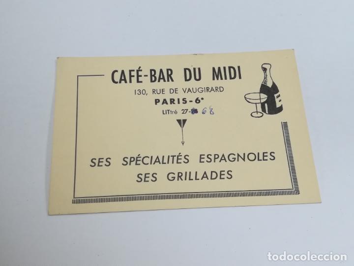 Documents Anciens: TARJETA DE VISITA . PUBLICIDAD. CAFE-BAR DU MIDI. PARIS. VER